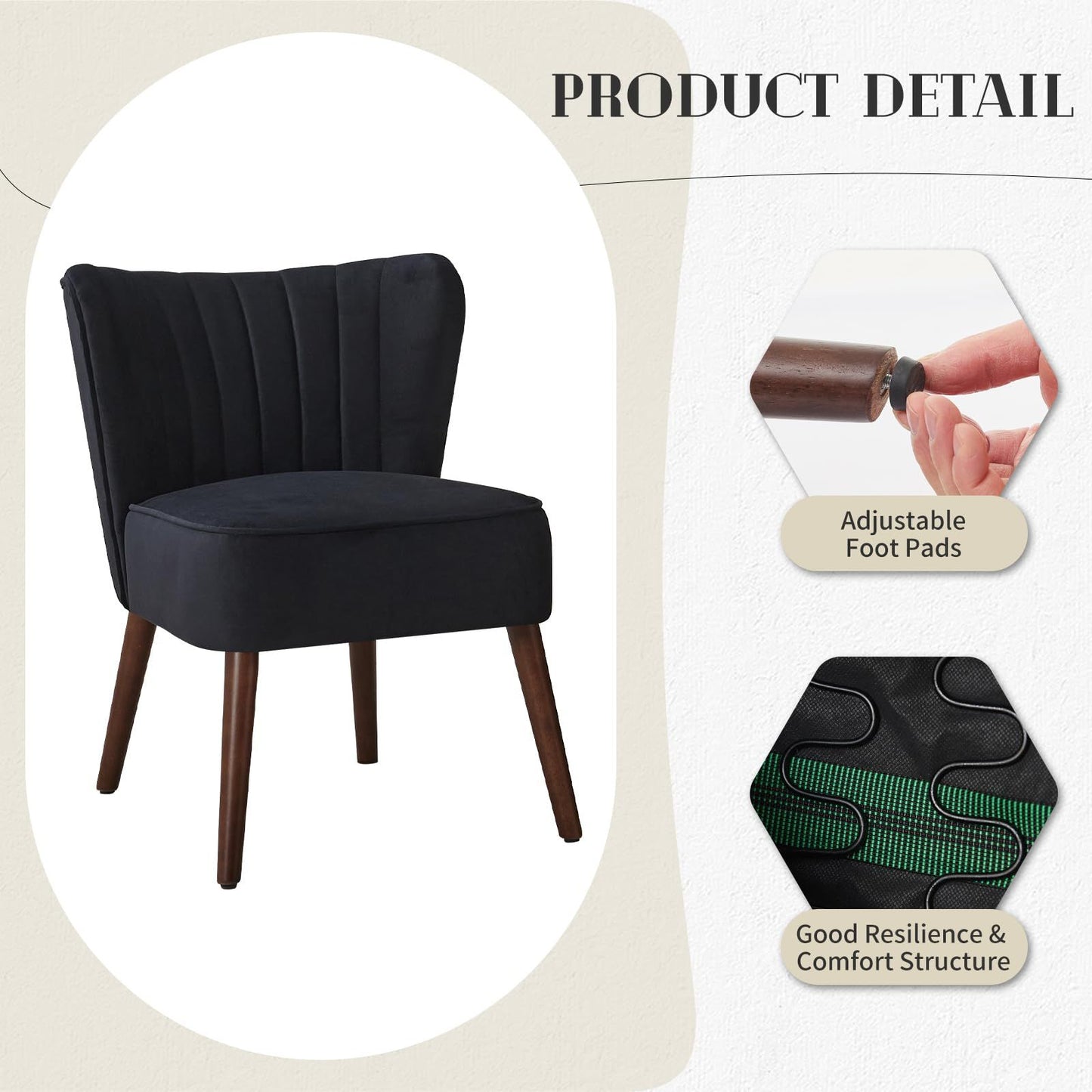 Mid-Century Loungezetel – Fauteuil – Accentstoel – Relaxstoel – Wingback Stoel – Zwart Katoenfluweel – Verstelbare Hardhouten Poten