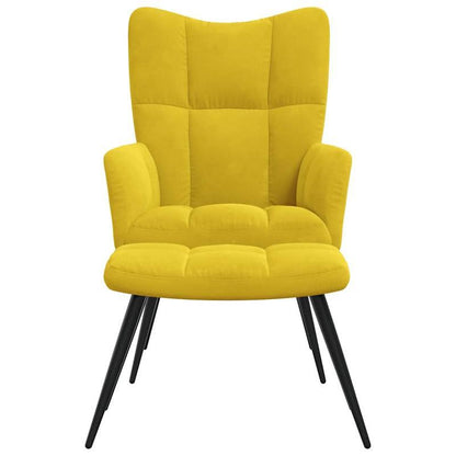 Fauteuil – Loungestoel – Relaxstoel – Zitstoel – Mustard Geel Fluweel – Inclusief Voetenbank – Afneembare Bekleding