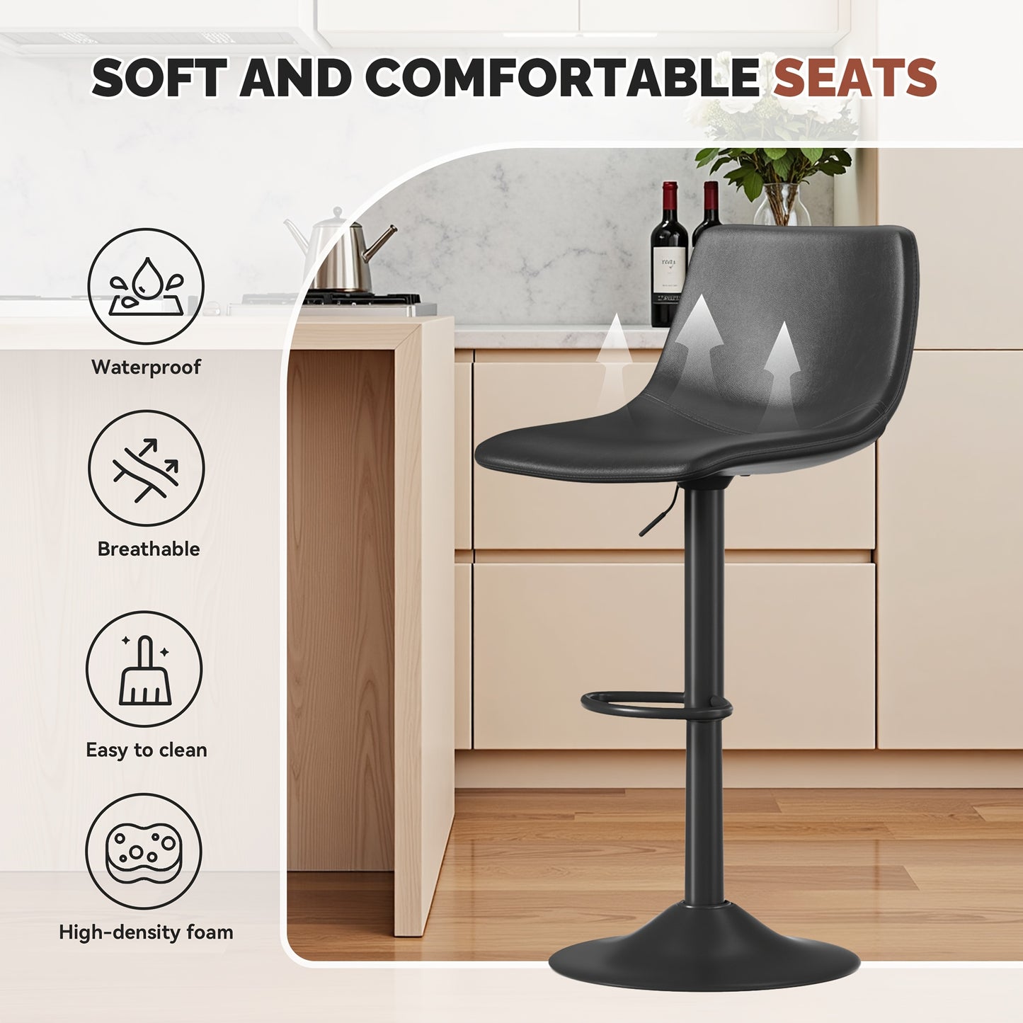 Barkrukken – Barstoelen – Keukenstoelen – Barkruk Set – Draaibare Krukken – Verstelbare Hoogte – Nepleer Grijs – Met Metalen Frame En Chroom Voetsteun
