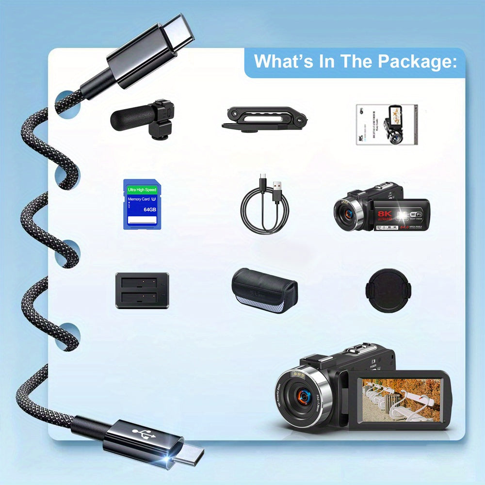 8K Videocamera – Camcorder – Vlogcamera – Digitale Camera – Nachtcamera – 64MP Fotoresolutie – Infrarood Nachtzicht – Zwart
