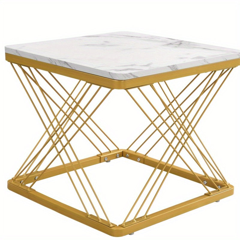 Salontafelset – Koffietafel – Bijzettafel – Woonkamertafel – Tafeltje – Glanzend Marmerlook – 2 Stuks Vierkant 60x60x45 & 45x45x40 cm – Verstelbare Poten, Max 30 kg Belastbaar