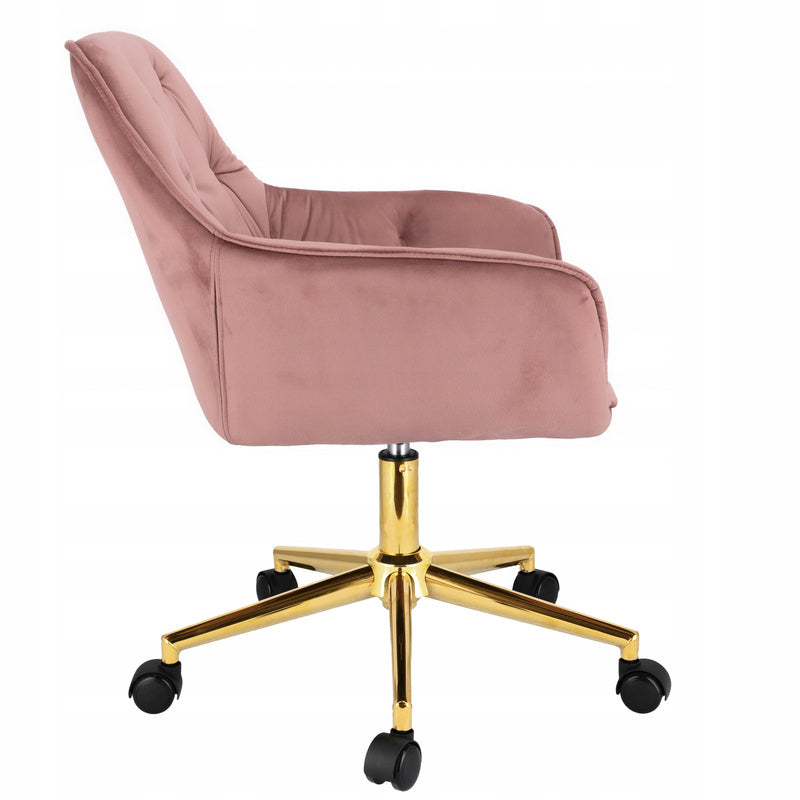 Fauteuil – Draaistoel – Bureaustoel – Werkstoel – Relaxstoel – Roze Velours – Goud Metalen Onderstel – Verstelbare Hoogte 40-50 cm – Draagvermogen 120 kg
