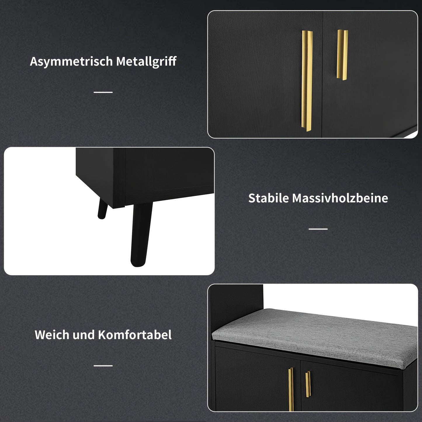 Schoenenbank – Schoenenkast – Schoenopberger – Halbank – Schoenenrek – Zwart – Hardhouten Materialen – 4 Deuren Met Opbergruimte