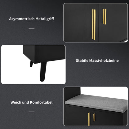 Schoenenbank – Schoenenkast – Schoenopberger – Halbank – Schoenenrek – Zwart – Hardhouten Materialen – 4 Deuren Met Opbergruimte