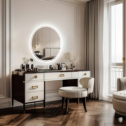 Round LED Bathroom Mirror, Dimmable Lighting, 60/80cm Backlit Anti-fog Makeup Wall Mirror, Smart Touch Button, Cold/Warm/Neutral Light, Memory Function Modern Shaving Mirror, with Frosted Edge, Bathroom Mirrors for Wall, Cont