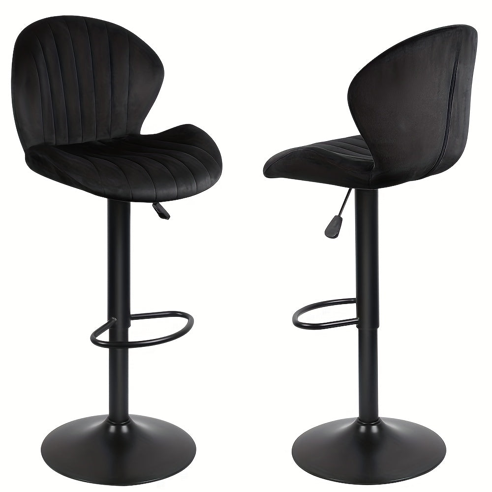 2 Velvet Bar Stools With Shell-Shaped Backrest & Footrest | Small Apartment Bar Stools Space-Saving Swivel Design| Heavy-Duty 150kg Capacity Commercial Grade Stools | Art Deco Shell Backrest Curved Ergonomic Support