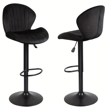 Barkrukken – Barstoelen – Krukken – Keukenstoelen – Hoge Stoelen – Verstelbare Zithoogte – Draaibaar Velvet Zitvlak – Set van 2 – Zwart – Metaal Frame