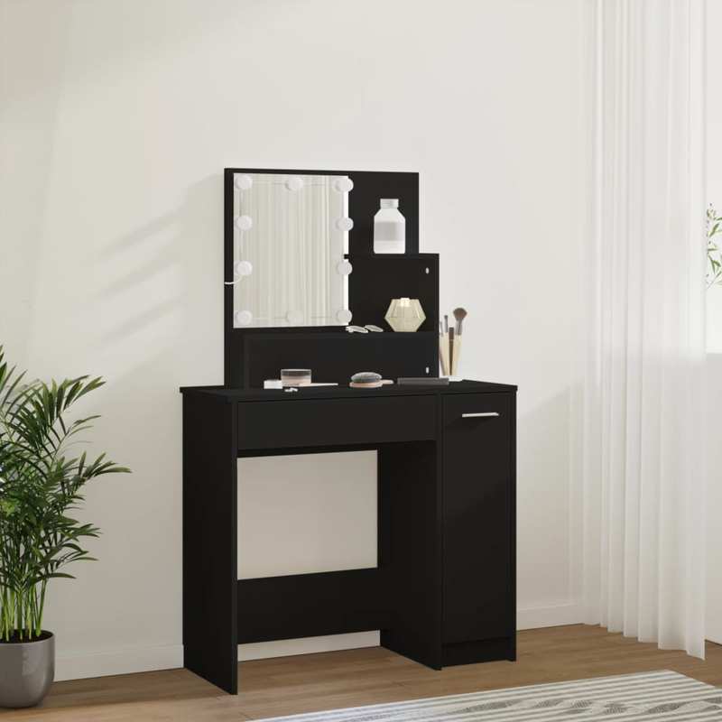 Kaptafel – Make-up Tafel – Vanity – Dressing Table – Make-up Station – Mat Zwart – MDF Materiaal – Compact Ontwerp met Lades