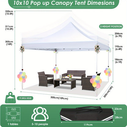 Partytent – Pop-up Tent – Paviljoen – Feesttent – Tuinentent – 3,05x3,05 Meter – Verstelbare Hoogte – 4 Zijwanden Inclusief