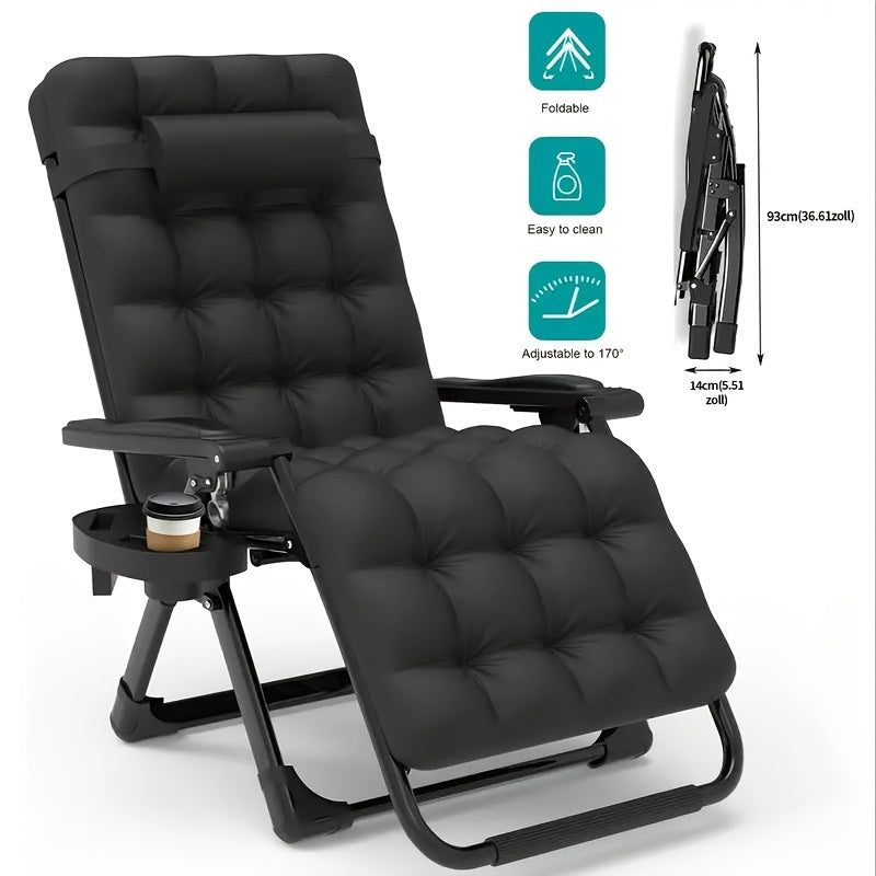 Extra Brede Campingstoel – Klapstoel – Tuinstoel – Strandstoel – Ligstoel – Verstelbare Rugleuning – Stevig Stalen Frame – 72 cm Zitbreedte – Inclusief Kussen en Bekerhouder – Zwarte Variant