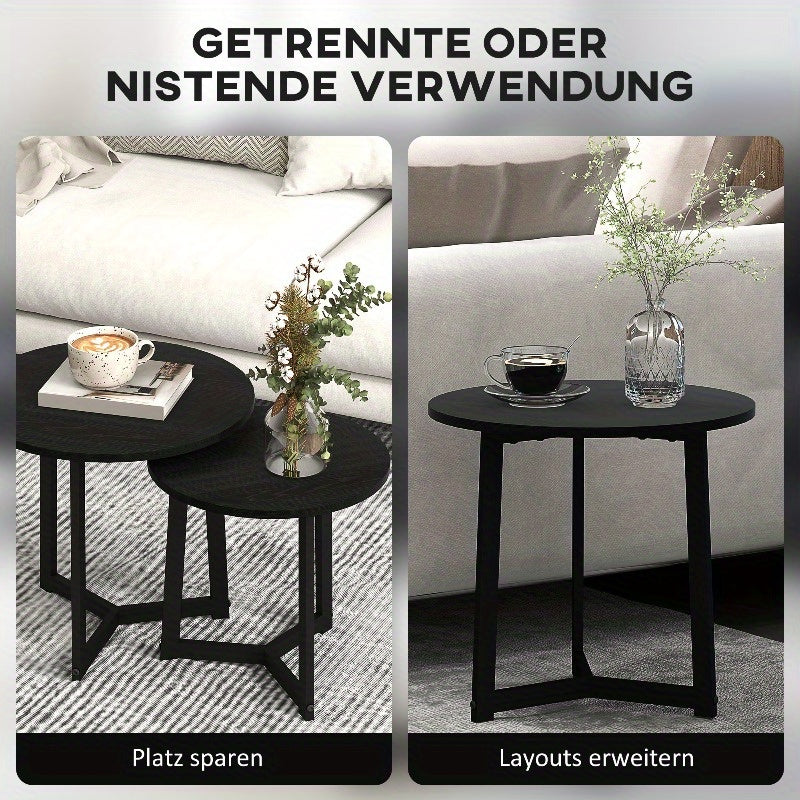 Ronde Bijzettafel – Salontafel – Accenttafel – Zwart Metaal Tafeltje – Hoektafel – Verstelbare Hoogte – Sterk Stalen Frame 35kg Capaciteit
