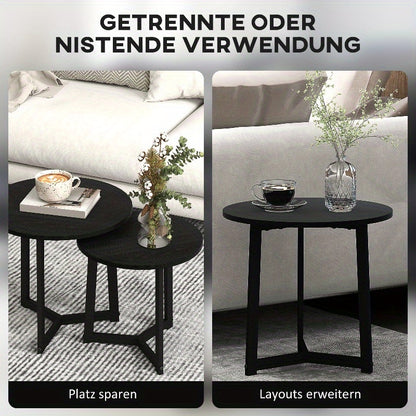 Ronde Bijzettafel – Salontafel – Accenttafel – Zwart Metaal Tafeltje – Hoektafel – Verstelbare Hoogte – Sterk Stalen Frame 35kg Capaciteit