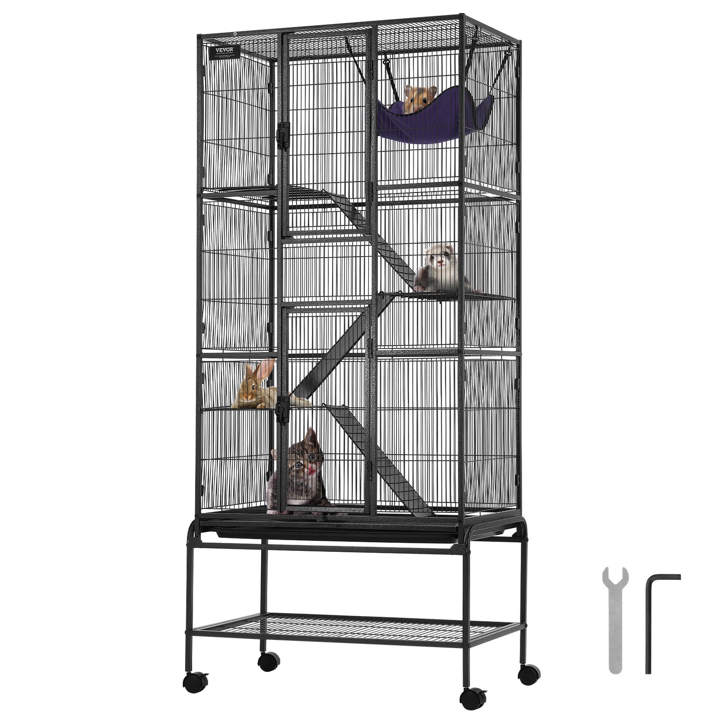 Frettenkooi – Knaagdierenkooi – Chinchillakooi – Rattenkooi – Metaal – 175,5 cm hoog – 4 Platforms met Antislip Hellingen