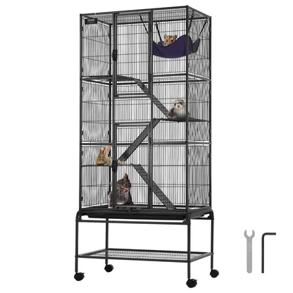 Frettenkooi – Knaagdierenkooi – Chinchillakooi – Rattenkooi – Metaal – 175,5 cm hoog – 4 Platforms met Antislip Hellingen