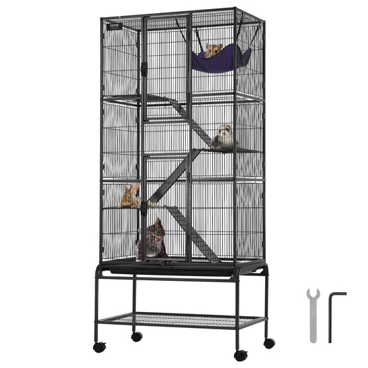 Frettenkooi – Knaagdierenkooi – Chinchillakooi – Rattenkooi – Metaal – 175,5 cm hoog – 4 Platforms met Antislip Hellingen
