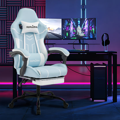 Gamingstoel – Gamestoel – Gaming Chair – Bureaustoel – Game Stoel – Verstelbaar 135° – Met Voetsteun – PU Leer – Zachte Wieltjes
