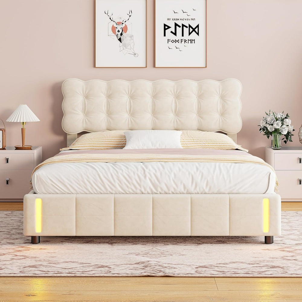 Hydraulisch Bed – Opbergbed – Boxspring – Bedframe – Velvet Bed – 160x200 cm – Luxe Opbergruimte – LED Slaaplamp