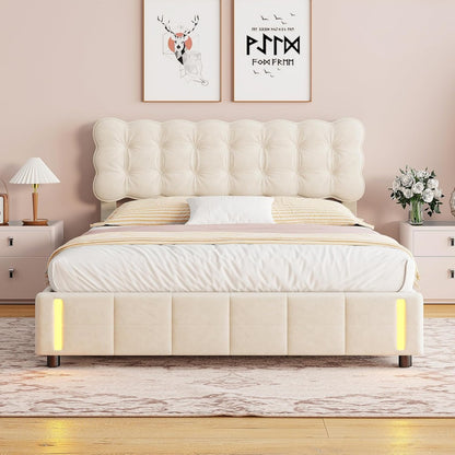 Hydraulisch Bed – Opbergbed – Boxspring – Bedframe – Velvet Bed – 160x200 cm – Luxe Opbergruimte – LED Slaaplamp