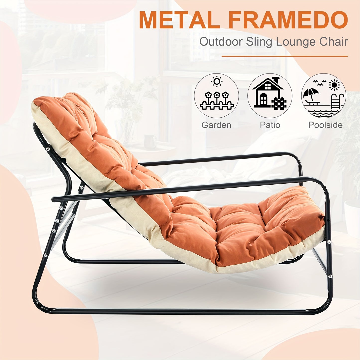 Waterdicht Buiten-2-Zits Reclame-Sofa met Verwijderbare Kussens – Robuust Handmatig Verstelbaar Lounge-Meubel voor Balkon, Tuin of Zwembad (Oranje/Beige)