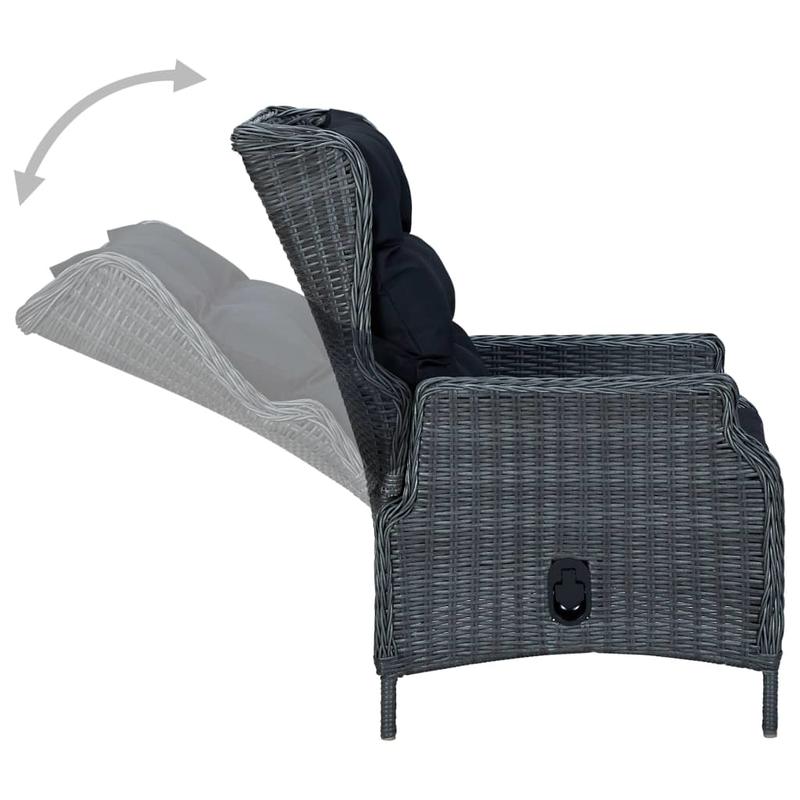 Verstelbare Tuinstoel – Ligstoel – Buitenstoel – Balkonstoel – Lounge Stoel – Donkergrijs Poly Rattan – Handmatige Rugleuning – Weerbestendig & Onderhoudsvriendelijk