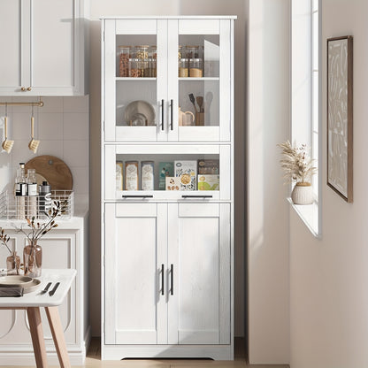 Opbergkast – Opbergmeubel – Voorraadkast – Stellingkast – Kast Met Deuren – Hoog En Smal Design – Verstelbare Planken – Wit Hout – Anti-Kantel Veiligheid