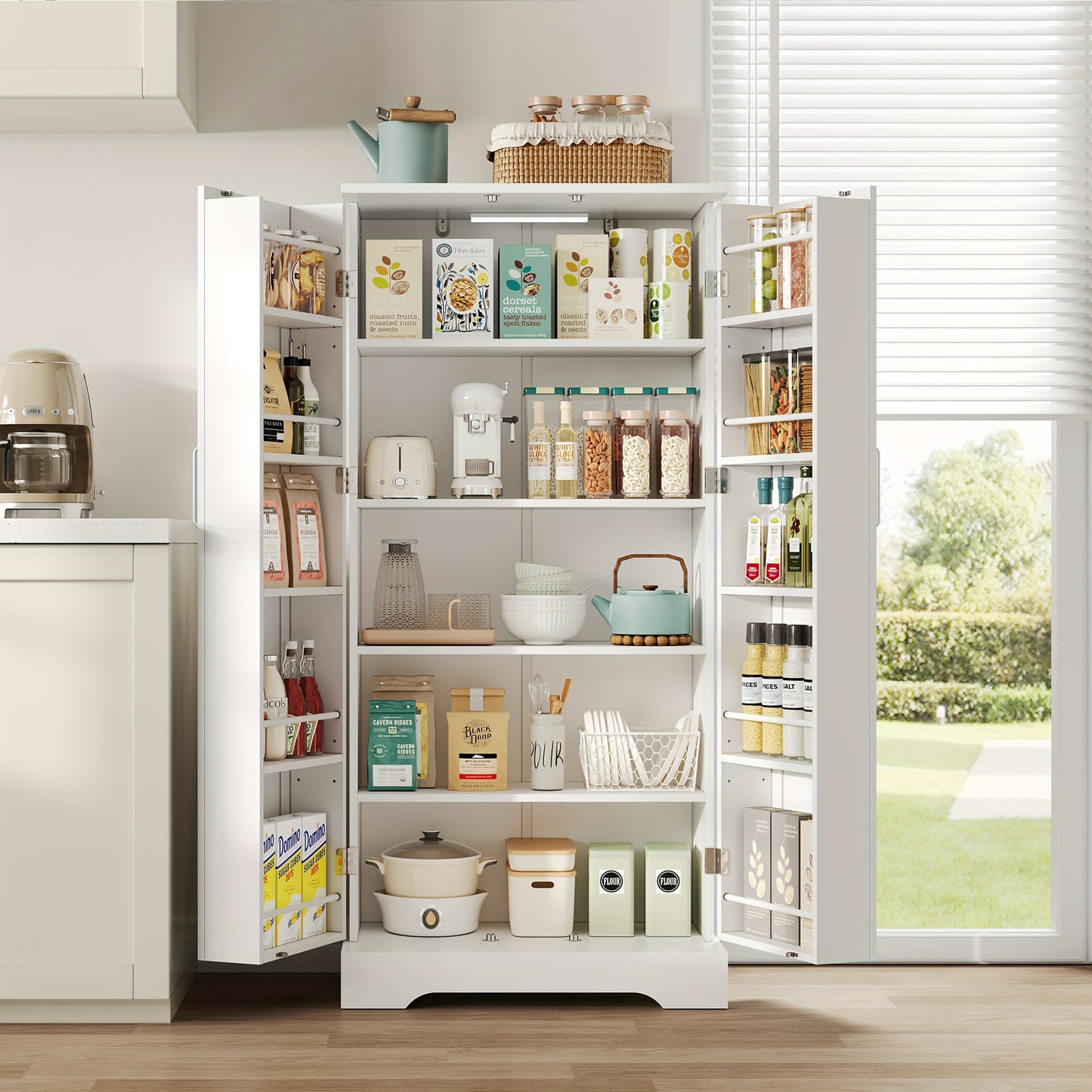 Keukenkast – Opbergkast – Keukenmeubel – Buffetkast – Organizer – Wit – Verstelbare planken – Dubbele deuren – Anti-kantelbeveiliging – 60x35x128 cm