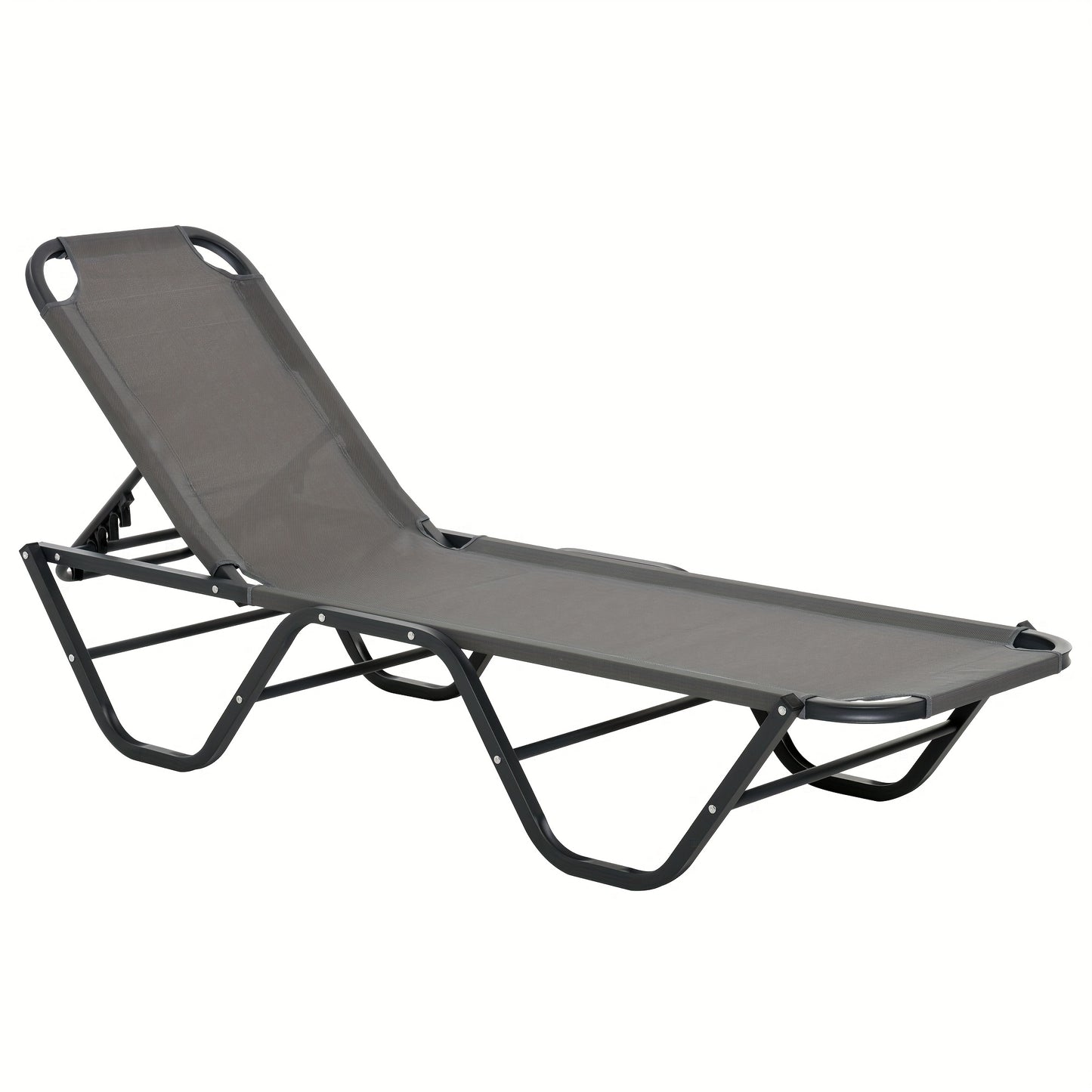Vouwstoel – Ligstoel – Tuinstoel – Strandstoel – Buitenstoel – Aluminium Frame – 5 Verstelbare Secties – Grijs Zwart – 163x58,5x91 cm
