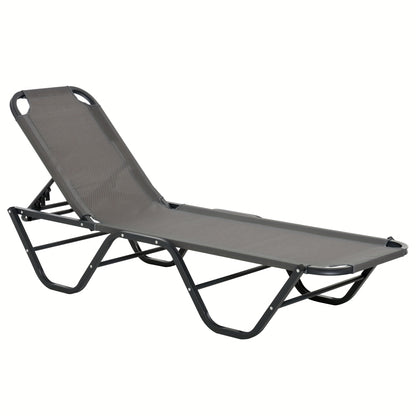 Vouwstoel – Ligstoel – Tuinstoel – Strandstoel – Buitenstoel – Aluminium Frame – 5 Verstelbare Secties – Grijs Zwart – 163x58,5x91 cm