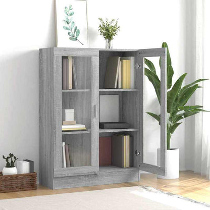 Modern Gray Sonica Wood Showcase Cabinet with Shutter Doors - Large Display Case, Particle Board, -Standing <68.58cm Height, <3.2 Cu Ft Storage for /Office - Easy Assembly (Fits Small Spaces) - Furniture