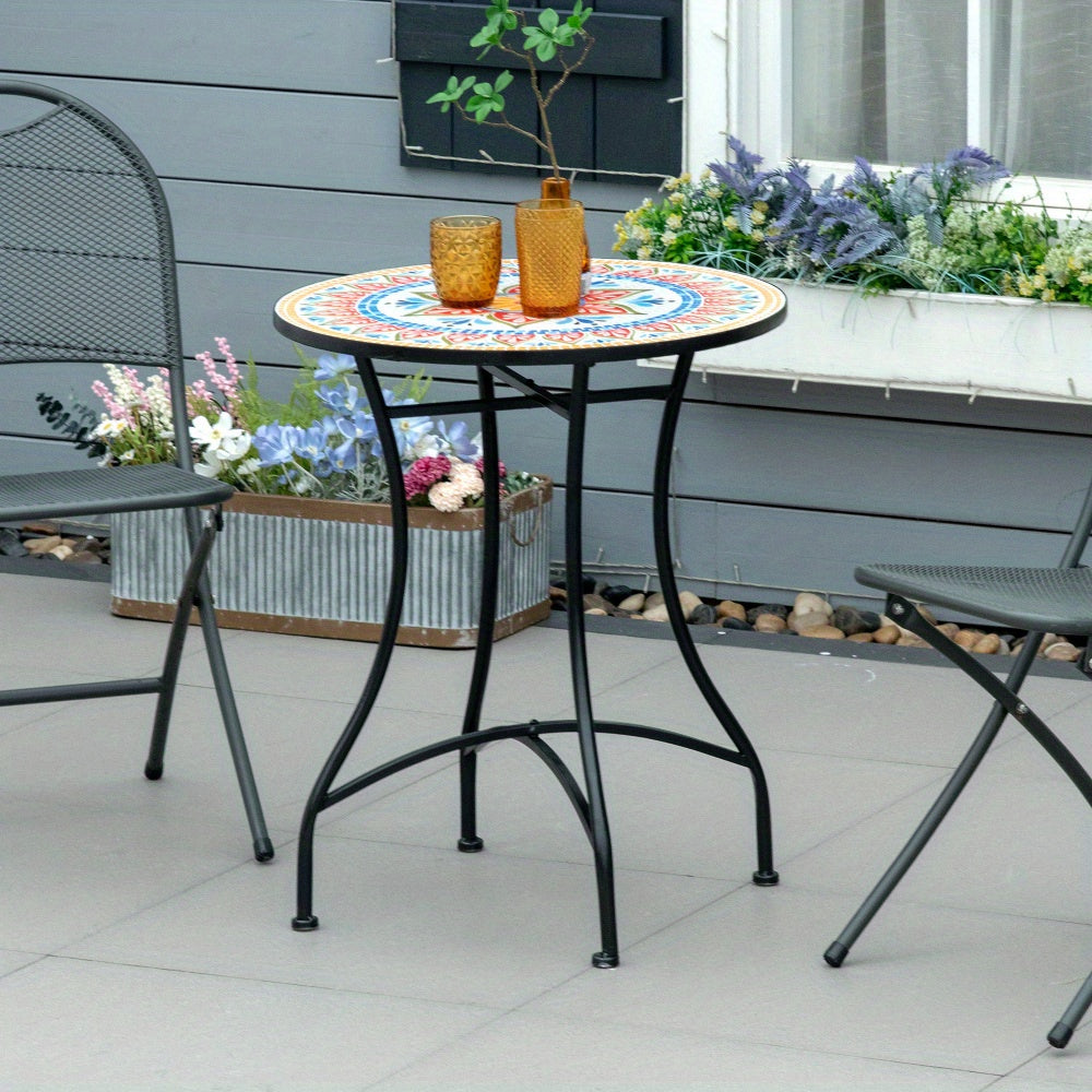 Bistrotafel – Tuintafel – Balkontafel – Bijzettafel – Buiten tafel – Ronde Mozaïek tafel – Inklapbaar aluminium frame – Ø 60 cm compact design