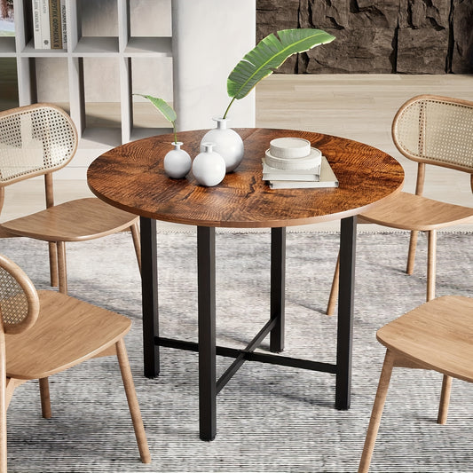 Foldable Round Dining Table - 75cm High, Brown Wooden Kitchen Table for 2-4 People, Rustic Style with Metal Legs, Engineered Wood Top, Perfect for Living Room or Dining Room, Easy Assembly, No Power Needed, Dining Table for Living Room, JoliJour
