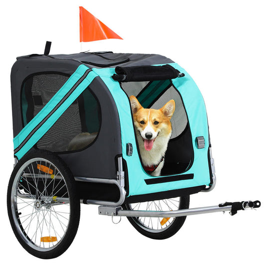 Heavy-Duty Foldable Dog Bike Trailer for & - 20kg Capacity (44 lbs) All-Terrain with Cover, Large, Barrier & Bike Attachment - Steel Frame (Grey/Green) Bike Trailer for Large Dogs