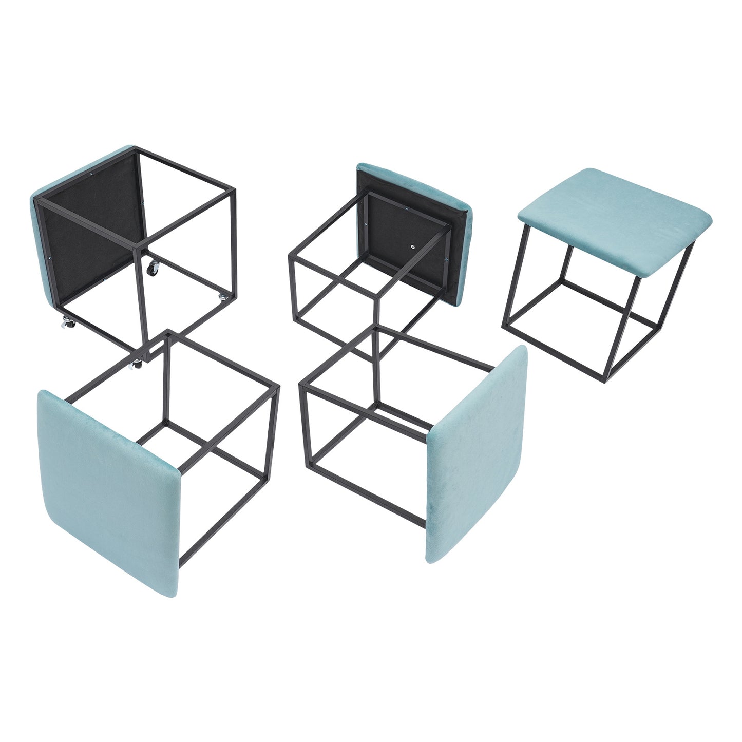 Poef – Zitpoef – Hocker – Voetenbank – Opbergpoef – Blauw – Multifunctioneel En Stapelbaar – Memory Foam Met Stalen Frame – 46x48 cm