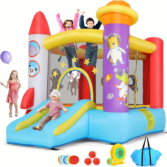 Opblaasbare Springkasteel – Springkussen – Bouncer – Speeltoestel – Glijbaan – Voor Kinderen Vanaf 3 Jaar – Duurzaam Polyester – Inclusief Blower en Haringen – Rood