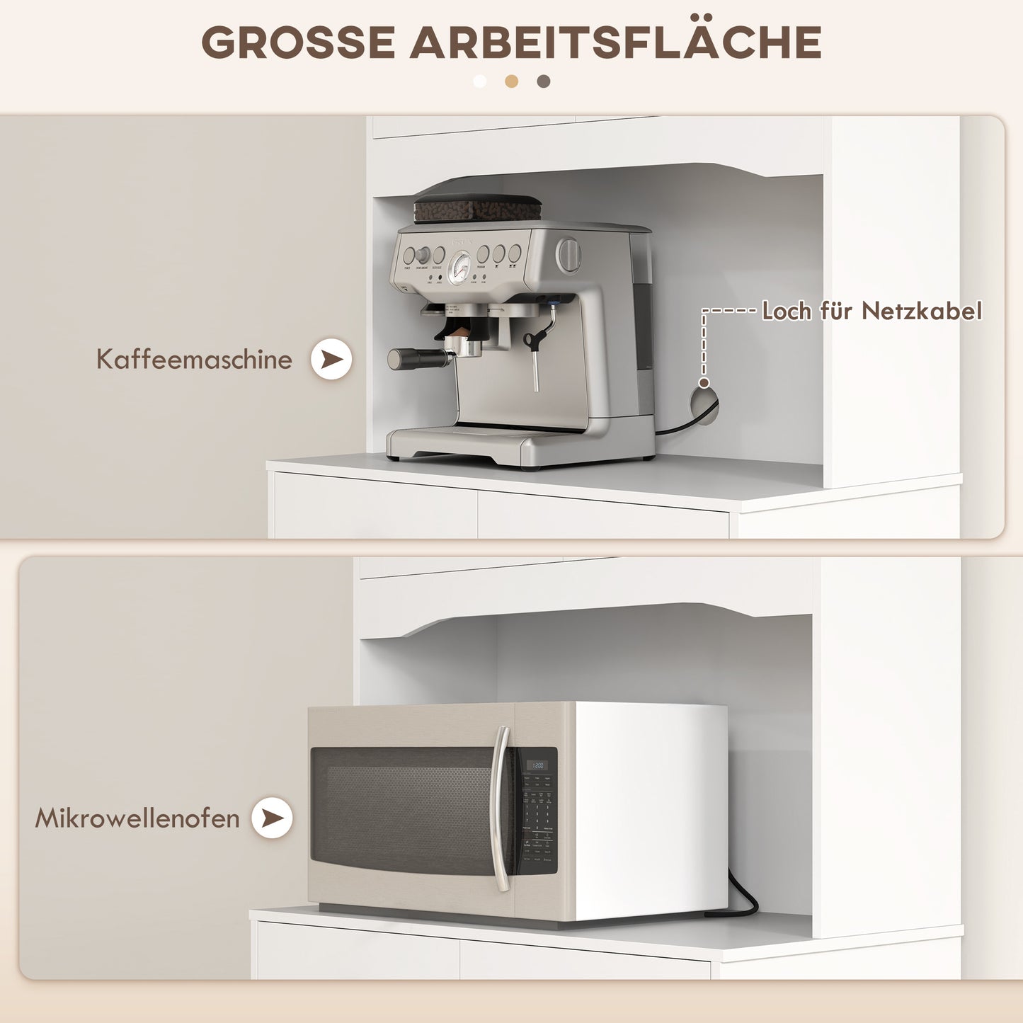 Keukenkast – Keukenrek – Opbergkast – Magnetronkast – Buffetkast – Vrijstaand – Wit – Met Werkblad – Glazen Deuren