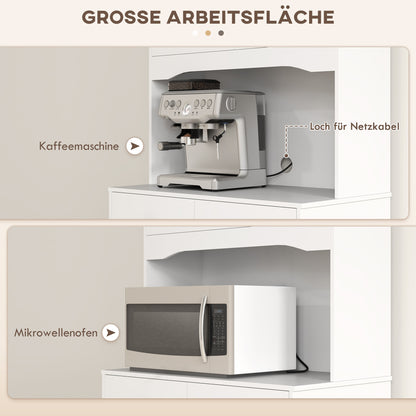 Keukenkast – Keukenrek – Opbergkast – Magnetronkast – Buffetkast – Vrijstaand – Wit – Met Werkblad – Glazen Deuren