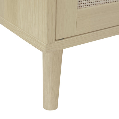 Schoenenbank – Schoenenkast – Schoenenrek – Opbergbank – Halbank – Bohemian Stijl – Rieten Deurtjes – Natuurlijke Houtlook – 3,2 Kuub Opbergruimte – 68,58 cm Hoog