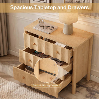 Nachtkastje – Bijzettafel – Ladekast – Nachtkast – Bedkast – Extra breed – 3 Laden – Natuurlijk Eikenhout – Softclose – MDF