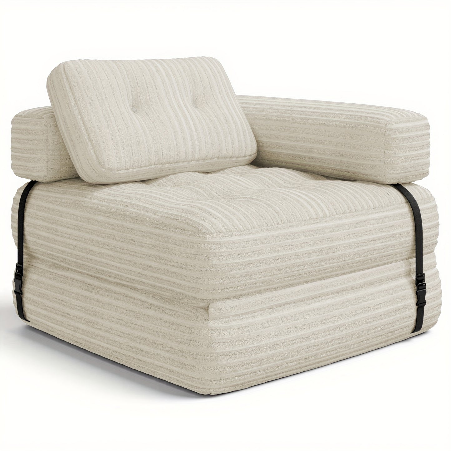 2-in-1 Relaxfauteuil – Lounge Stoel – Fauteuil Met Rugleuning – Zitfauteuil – Slaapstoel – Beige Kleur – Pluche Kussens – Antislip Basis