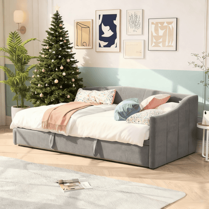 Slaapbank – Bedbank – Logeerbed – Sofa met slaapfunctie – Tweepersoonsbed – Fluwelen bekleding – 90x200 cm – Houten lattenbodem – Eenvoudige montage