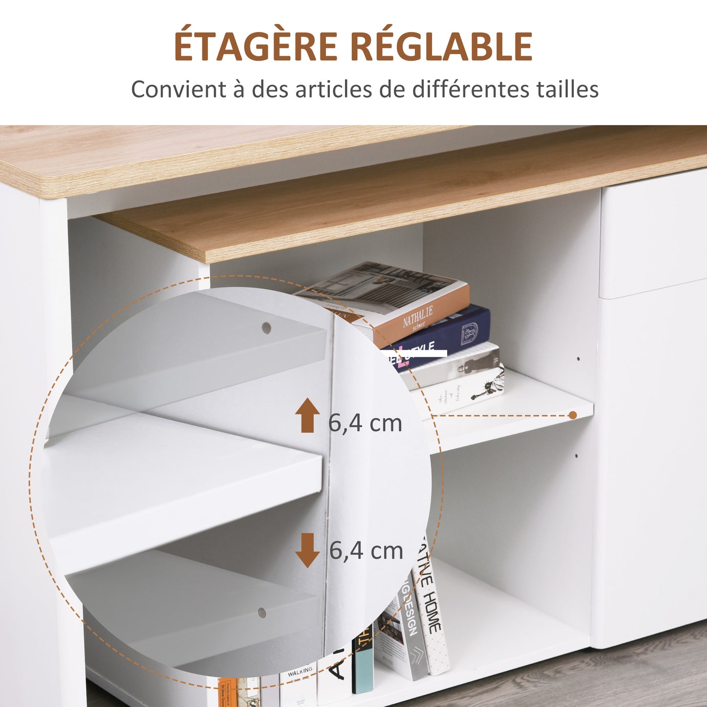 Hoekbureau – Computerbureau – Bureau – Werkplek – Bureautafel – Modulair Design – Met Lade en Kast – Wit Houtnerf – Eenvoudige Montage