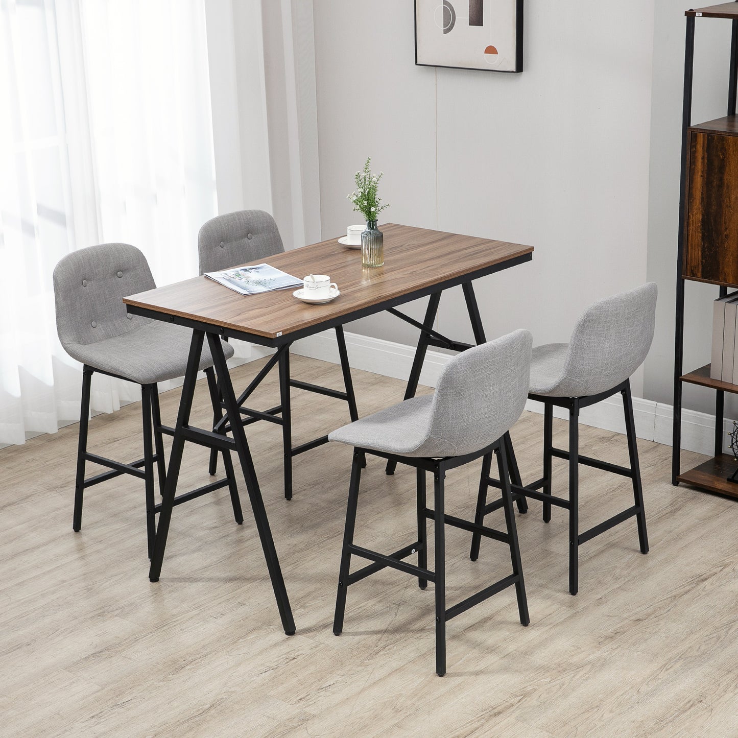 Barset – Barkrukken – Bartafel – Keukentafel – Bistroset – Lichtgrijs – Stalen Frame – Verstelbare Poten – Comfortabele Zitting 120x60x91 cm