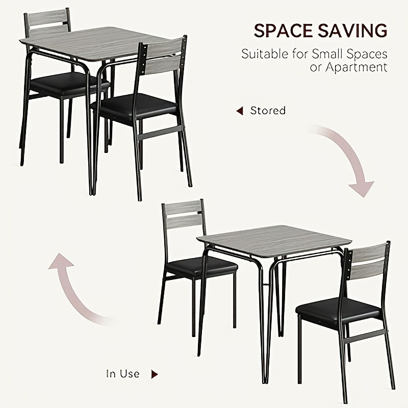 3-delige Eettafelset – Eettafel Meubelset – Tafel Met Stoelen – Compacte Eetset – Stoel Met Rugleuning – Ruimtebesparend Ontwerp – Houten Blad Met Metaal Frame