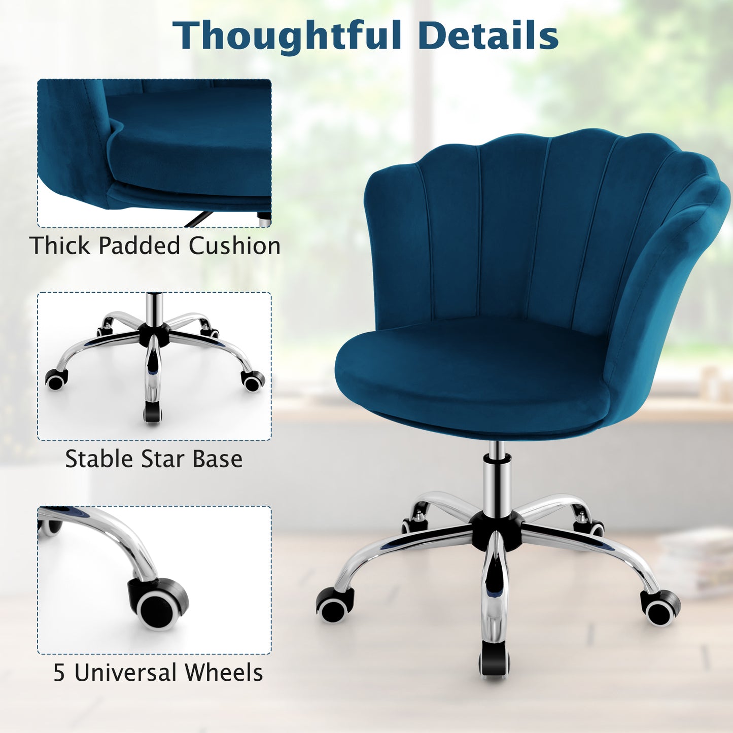 Bureaustoel – Gamestoel – Draaistoel – Kantoorstoel – Verstelbare Make-upstoel – Fluwelen Bekleding – Ergonomisch Met 360° Draaifunctie