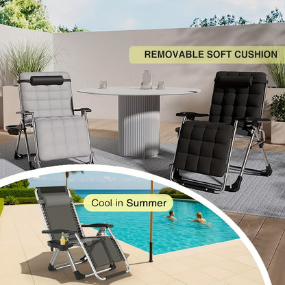 Outdoor Oversized Folding Sun Lounger, Patio Garden Chair with Cushion, Adjustable Recliner for Patio, Garden, Beach, Pool | Supports 250kg, Thick Padding & Neck Rest Pillow, Outdoor Chair, Patio Furniture, Poolside Lounger,