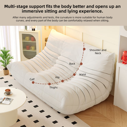Chaise Longue – Zitzak – Lounge Stoel – Slaapbank – Tweezits Bank – Beige Polyester Bekleding – Ruimtebesparend, Gemakkelijk Montage