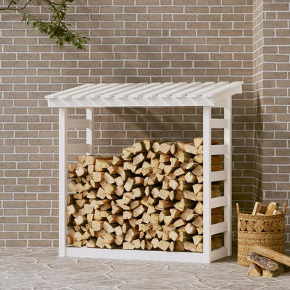 Houtopslag Buiten – Houtrek Buiten – Haardhoutrek – Brandhoutrek – Houtopslag Met Afdekhoes – Massief Dennenhout – Weerbestendig Design – 108x64,5x110 cm – Wit