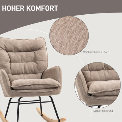 Schommelstoel – Rocking Chair – Relaxstoel – Schommelzetel – Hangstoel – Beukenhout Frame – Extra Breed Zitvlak – Hoge Rugleuning – Bruin – Tot 120 kg Belastbaar