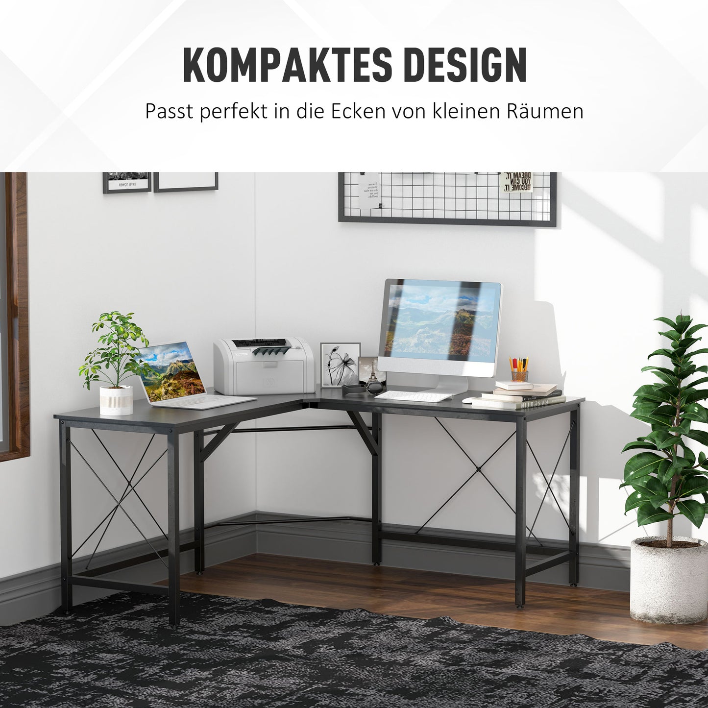 Hoekbureau – Computerbureau – Bureautafel – L-vormig Bureau – Werkplek Bureau – 150x150 cm – Gepoedercoat Stalen Frame – Waterafstotend Melamine MDF Tafelblad