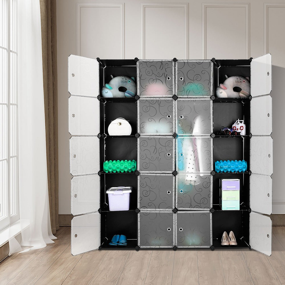 Kledingkast – Garderobekast – Opbergkast – Kleerkast – Garderobekast – 20 Deuren – Lichtgewicht kunststof met 2 Haken – 183x147x37 cm
